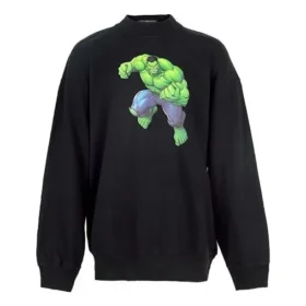 Balenciaga x Marvel Hulk-kuvioinen, suorakaiteen muotoinen pyöreäkaulainen puuvillainen collegepaita ”Musta” 671125TLV581000 Balenciaga x Marvel Hulk-kuvioinen, suorakaiteen muotoinen pyöreäkaulainen puuvillainen collegepaita ”Musta” 671125TLV581000