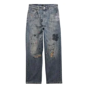 Doodle-kuvioiset suorat Denim-housut ”Blue” 746986TOW664036