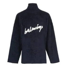 Harjattua puuvillaa oleva, Scribble-logolla varustettu turtleneck-neulepusero ”Navy” 625935T31828065