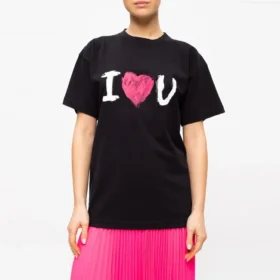 I Love U -painatus, lyhythihainen, musta 612965TJVL51070 I Love U -painatus, lyhythihainen, musta 612965TJVL51070