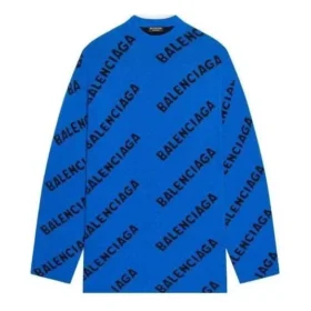 Koko pinnan peittävä logolla varustettu villaneulepusero, pyöreä kaulus, ”Blue” 657400T15673964 Koko pinnan peittävä logolla varustettu villaneulepusero, pyöreä kaulus, ”Blue” 657400T15673964