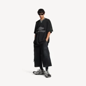 Miesten 3b-jalkapallo-V-kaula-T-paita, oversized, musta/antrasiitti