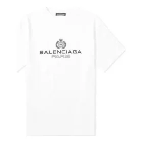 Miesten Balenciaga BB Paris -painatus, pyöreä kaulus, lyhythihainen, retro-versio, valkoinen 594579TGV609000 Miesten Balenciaga BB Paris -painatus, pyöreä kaulus, lyhythihainen, retro-versio, valkoinen 594579TGV609000