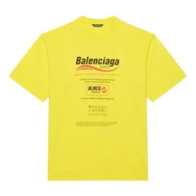 Miesten Balenciaga Dry Cleaning -paita, laatikkomainen logopainatus, väljä, lyhythihainen, keltainen 651795TKVF87175 Miesten Balenciaga Dry Cleaning -paita, laatikkomainen logopainatus, väljä, lyhythihainen, keltainen 651795TKVF87175