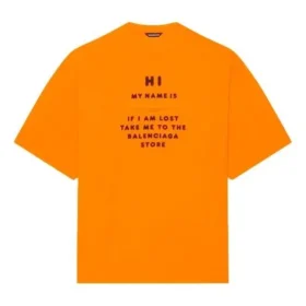 Miesten Balenciaga FW21 HI MY NAME IS WIDE FIT Alphabet Printing Retro Knit Short Sleeve Orange 661715TKVH57513