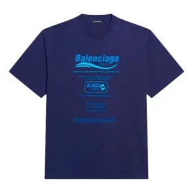 Miesten Balenciaga FW21 -kuivapesu, aakkoskuvio, retro-neule, lyhythihainen, tummansininen 651795TKVF83866