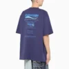 Miesten Balenciaga FW21 -kuivapesu, aakkoskuvio, retro-neule, lyhythihainen, tummansininen 651795TKVF83866