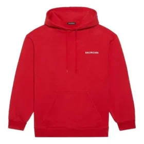 Miesten Balenciaga FW21 väljä logopaita, huppu, pitkähihainen, punainen 600583TIV846540 Miesten Balenciaga FW21 väljä logopaita, huppu, pitkähihainen, punainen 600583TIV846540