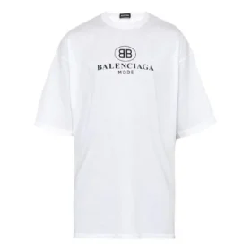 Miesten Balenciaga-logopainettu pyöreäkaulainen lyhythihainen paita, valkoinen 556150TYK239000 Miesten Balenciaga-logopainettu pyöreäkaulainen lyhythihainen paita, valkoinen 556150TYK239000