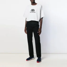 Miesten Balenciaga-logopainettu pyöreäkaulainen lyhythihainen paita, valkoinen 583214TFV652569 Miesten Balenciaga-logopainettu pyöreäkaulainen lyhythihainen paita, valkoinen 583214TFV652569