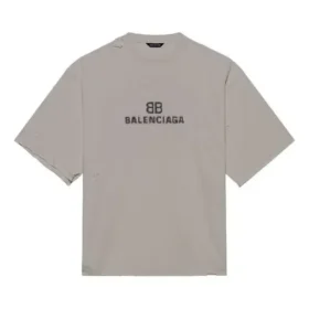 Miesten Balenciaga Mosaic Logo BB Alphabet Loose Hole Distress lyhythihainen paita, harmaa 651795TKVF58174 Miesten Balenciaga Mosaic Logo BB Alphabet Loose Hole Distress lyhythihainen paita, harmaa 651795TKVF58174