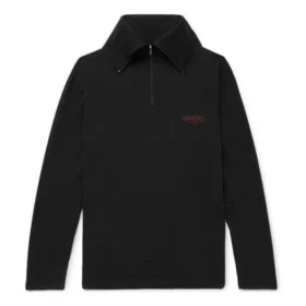Miesten Balenciaga-paita, brodeerattu logo, puolivetoketju, korkea kaulus, musta 486144TWK521000 Miesten Balenciaga-paita, brodeerattu logo, puolivetoketju, korkea kaulus, musta 486144TWK521000