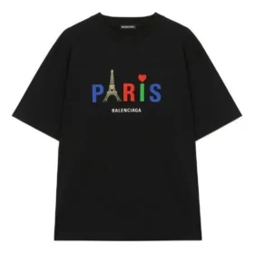 Miesten Balenciaga Paris Love -T-paita, tavallinen, painatus, lyhythihainen, musta 594579TGV431000 Miesten Balenciaga Paris Love -T-paita, tavallinen, painatus, lyhythihainen, musta 594579TGV431000