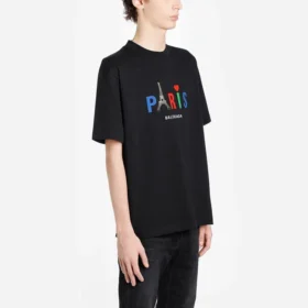Miesten Balenciaga Paris Love -T-paita, tavallinen, painatus, lyhythihainen, musta 594579TGV431000 Miesten Balenciaga Paris Love -T-paita, tavallinen, painatus, lyhythihainen, musta 594579TGV431000