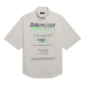 Miesten Balenciaga-puuvillainen väljä lyhythihainen paita, harmaa 664627TKM102967 Miesten Balenciaga-puuvillainen väljä lyhythihainen paita, harmaa 664627TKM102967