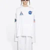 Miesten Balenciaga x NASA Crossover Space Printing -pitkähihainen pyöreäkaulainen paita, valkoinen 662496TKVD79040