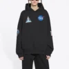 Miesten Balenciaga x NASA FW21 Crossover Logo Cotton Classic -huppari, väljä, pitkähihainen, musta 651799TKVD81070