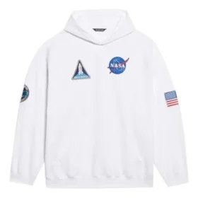 Miesten Balenciaga x NASA FW21 Crossover Logo -puuvillainen klassinen huppari, väljä, pitkähihainen, valkoinen 651799TKVD89040 Miesten Balenciaga x NASA FW21 Crossover Logo -puuvillainen klassinen huppari, väljä, pitkähihainen, valkoinen 651799TKVD89040