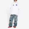 Miesten Balenciaga x NASA FW21 Crossover Logo -puuvillainen klassinen huppari, väljä, pitkähihainen, valkoinen 651799TKVD89040
