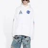 Miesten Balenciaga x NASA FW21 Crossover Logo -puuvillainen klassinen huppari, väljä, pitkähihainen, valkoinen 651799TKVD89040