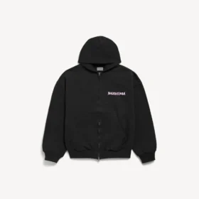 Miesten DIY Balenciaga Back -huppari, vakiomallinen, vetoketjullinen, musta