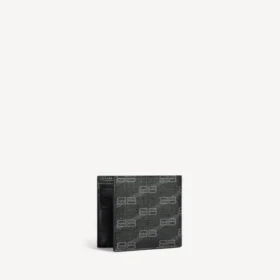 Miesten klassinen neliönmuotoinen taitettava lompakko, BB Monogram -pinnoitettu kangas, musta/harmaa