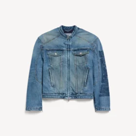 Miesten tiukka denim-moottoripyöräilijän takki, tummansininen