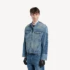 Miesten tiukka denim-moottoripyöräilijän takki, tummansininen Miesten tiukka denim-moottoripyöräilijän takki, tummansininen