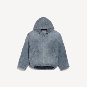 Miesten tummansininen Denim-ompeleilla koristeltu hupputakki