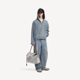 Miesten tummansininen Denim-ompeleilla koristeltu hupputakki