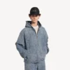 Miesten tummansininen Denim-ompeleilla koristeltu hupputakki Miesten tummansininen Denim-ompeleilla koristeltu hupputakki