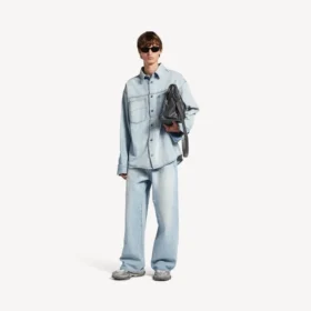 Miesten vaaleansininen Denim-pitkähihainen paita