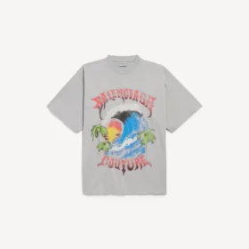 Miesten vintage-tyylinen ylisuuri surffari-T-paita, Balenciaga-harmaa