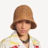 Naisten beige raffia-bucket-hattu