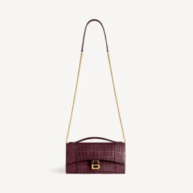 Naisten Hourglass-mallinen pochette-laukku ketjulla, tumman viininpunainen