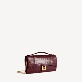 Naisten Hourglass-mallinen pochette-laukku ketjulla, tumman viininpunainen