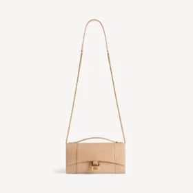 Naisten Hourglass-mallinen pochette-laukku ketjulla, väri nude