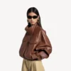 Naisten korkeakauluksinen blouson, kastanjanruskea Naisten korkeakauluksinen blouson, kastanjanruskea