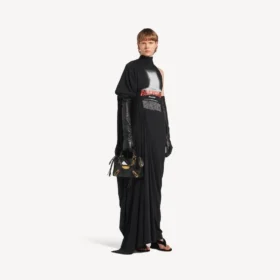 Naisten musta pitkä drapeerattu mekko ”The Door”