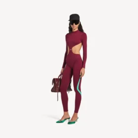 Naisten techwear-bodysuit, jossa on aukkoja, väri burgundy/aqua