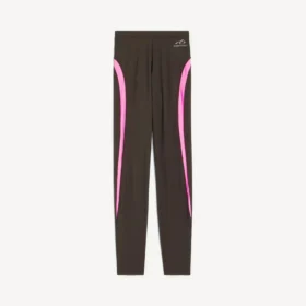 Naisten techwear-leggingsit, väri khakinruskea/neonpinkki