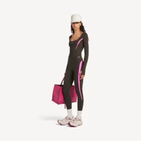 Naisten techwear-leggingsit, väri khakinruskea/neonpinkki