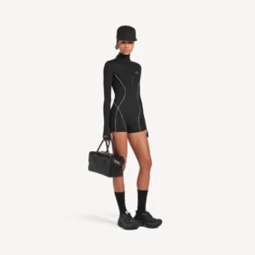 Naisten tekninen lyhythihainen bodysuit, musta