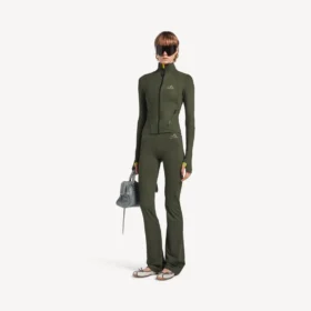 Naisten tekniset, levenevät leggingsit, väri khaki/lime