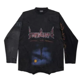 Paris Moon Upside Down -pitkähihainen T-paita, oversized-malli, ”Black Faded” 698155TOVT31055