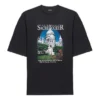 SS21 Retro-tyylinen, sileä kudonta, suuri, lyhythihainen unisex-T-paita, musta 641614TJVH61000