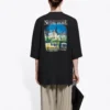 SS21 Retro-tyylinen, sileä kudonta, suuri, lyhythihainen unisex-T-paita, musta 641614TJVH61000