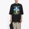 SS21 Retro-tyylinen, sileä kudonta, suuri, lyhythihainen unisex-T-paita, musta 641614TJVH61000