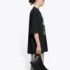 SS21 Retro-tyylinen, sileä kudonta, suuri, lyhythihainen unisex-T-paita, musta 641614TJVH61000