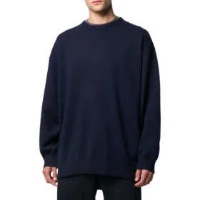 Takalogolla varustettu pyöreäkaulainen neulottu kashmir-huppari ”Navy” 583111T40924140